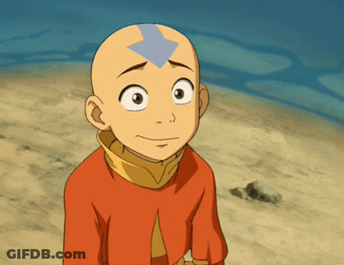 A Cartoon Character With A Bald Head And A Blue Arrow On His Forehead GIF