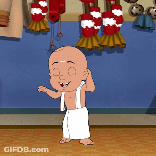 A Cartoon Character With A Bald Head And White Pants Is Smiling GIF