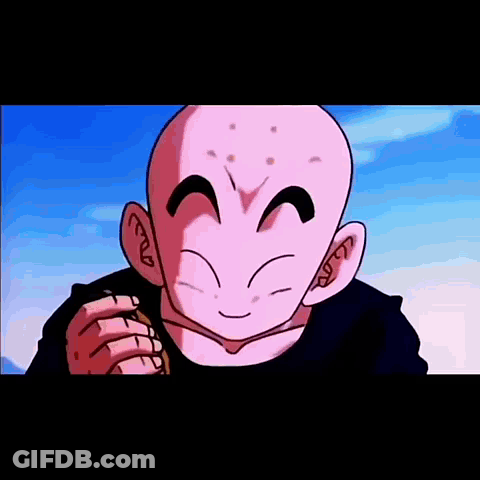 A Cartoon Character With A Bald Head Is Smiling And Eating A Hamburger . GIF