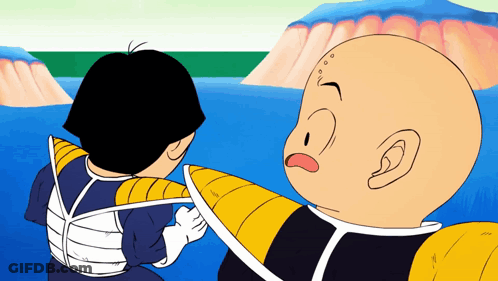 A Cartoon Character With A Bald Head Is Standing Next To A Smaller Character GIF