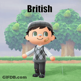 A Cartoon Character With A Bandage On His Face And The Word British On The Bottom GIF