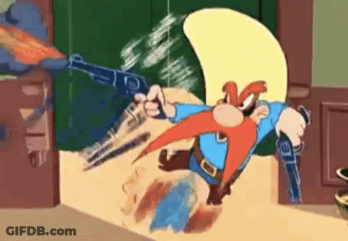 A Cartoon Character With A Beard And A Hat Is Holding A Gun GIF
