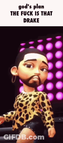 A Cartoon Character With A Beard And A Leopard Print Shirt Is Standing On A Stage . GIF