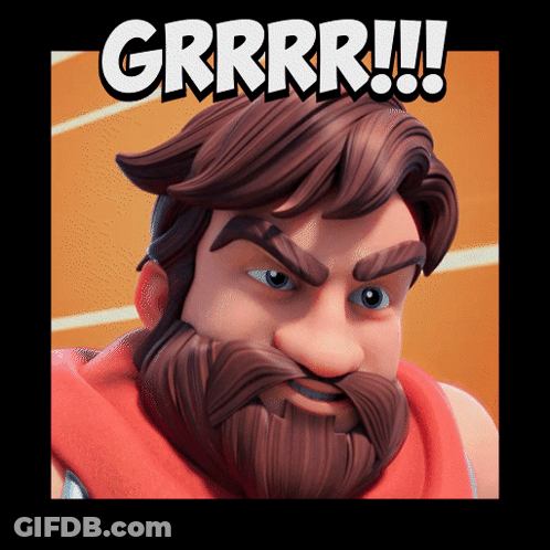A Cartoon Character With A Beard And The Word Grrr On Top Of Him GIF