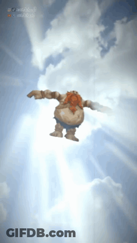 A Cartoon Character With A Beard Is Flying In The Sky GIF