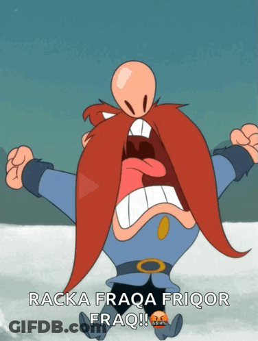 A Cartoon Character With A Beard Is Screaming With The Words Racka Fraqa Friqor Fraq GIF
