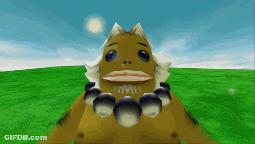 A Cartoon Character With A Beard Is Standing In A Grassy Field GIF
