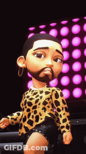 A Cartoon Character With A Beard Is Wearing A Leopard Print Shirt And Shorts GIF