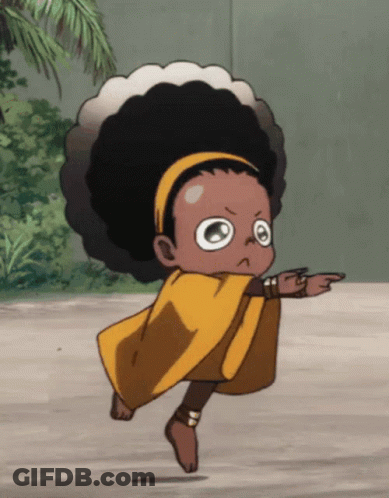A Cartoon Character With A Big Afro And A Yellow Cape GIF