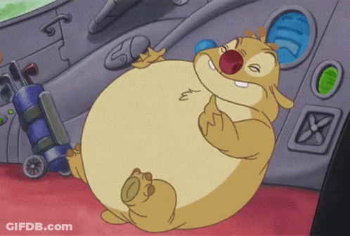 A Cartoon Character With A Big Belly Has The Letter E On His Nose GIF