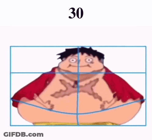 A Cartoon Character With A Big Belly Is Being Measured By A Blue Grid . GIF