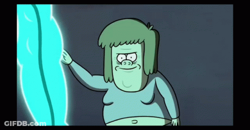 A Cartoon Character With A Big Belly Is Standing In Front Of A Blue Object GIF