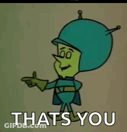 A Cartoon Character With A Big Head And The Words Thats You Below Him GIF