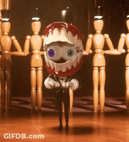 A Cartoon Character With A Big Mouth And Blue Eyes GIF