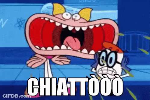 A Cartoon Character With A Big Mouth And The Word Chattooo GIF