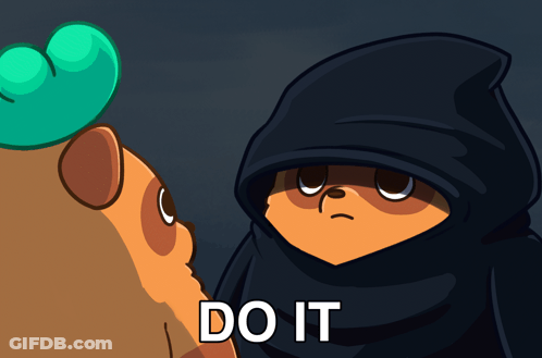 A Cartoon Character With A Black Hood And The Words Do It On The Bottom GIF