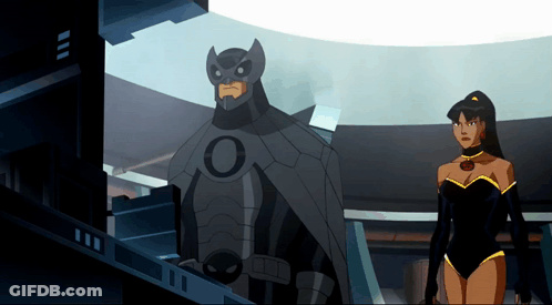 A Cartoon Character With A Black O On His Chest GIF