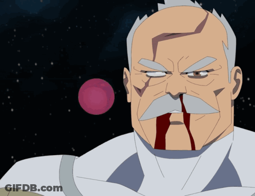 A Cartoon Character With A Bloody Nose And A Pink Planet In The Background GIF