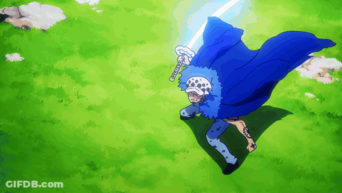 A Cartoon Character With A Blue Cape Holding A Sword GIF