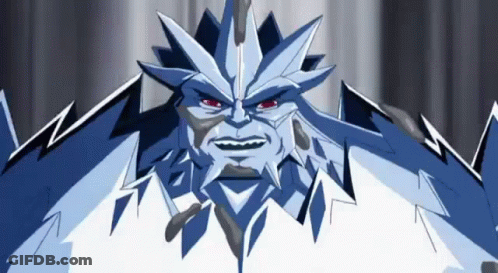 A Cartoon Character With A Blue Face And Red Eyes Is Looking At The Camera GIF