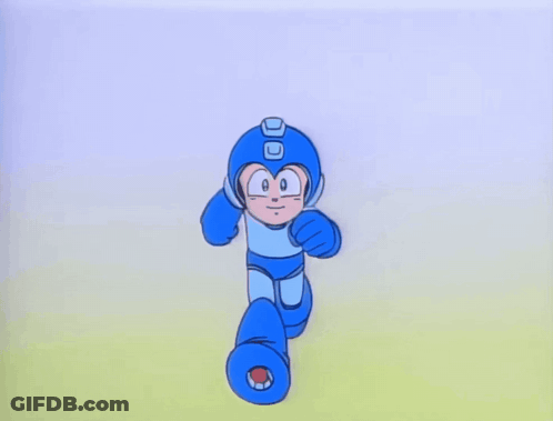 A Cartoon Character With A Blue Helmet And Blue Gloves GIF