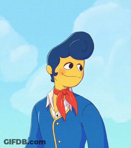 A Cartoon Character With A Blue Jacket And A Red Scarf GIF