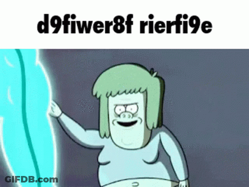 A Cartoon Character With A Blue Light Behind Him And The Words D9fiwer8f Rierfi9e GIF