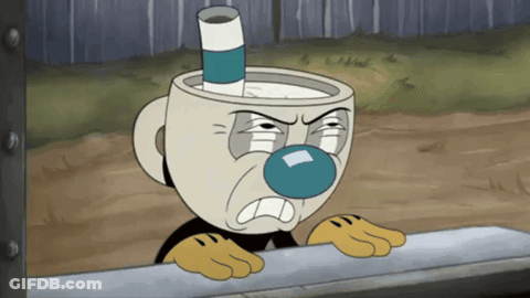 A Cartoon Character With A Blue Nose And A Cup With A Straw Sticking Out Of It GIF