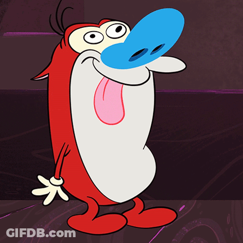 A Cartoon Character With A Blue Nose And A Pink Tongue Sticking Out GIF