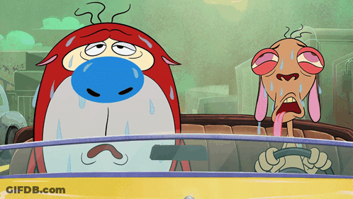 A Cartoon Character With A Blue Nose Is Driving A Yellow Car GIF