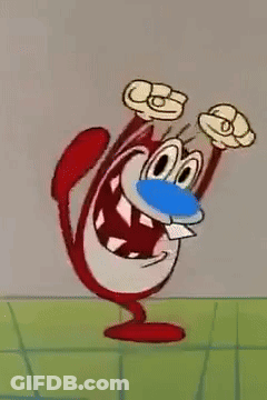 A Cartoon Character With A Blue Nose Is Jumping In The Air With His Arms Outstretched GIF
