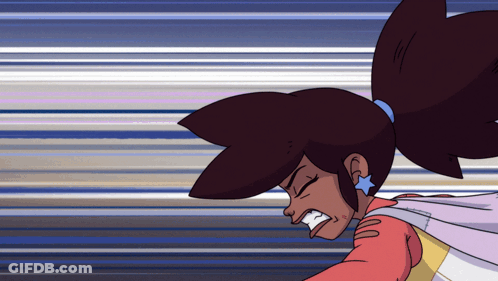 A Cartoon Character With A Blue Star On Her Ear Is Running GIF