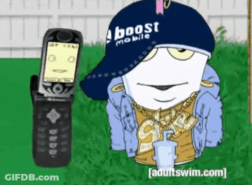Cartoon Character With Boost Mobile Hat GIF