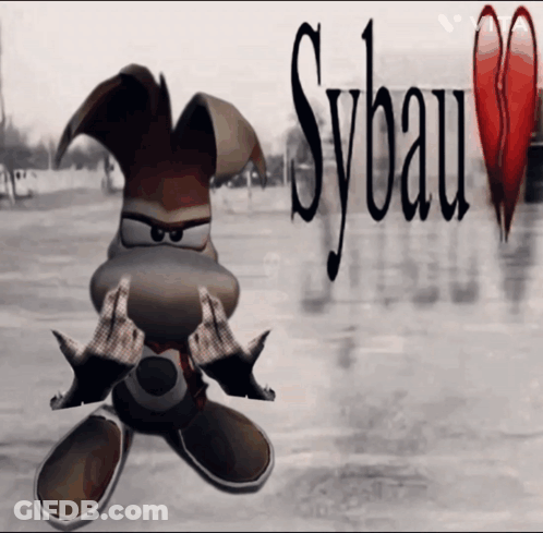 A Cartoon Character With A Broken Heart And The Word Sybau On The Bottom GIF