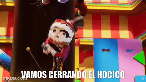 A Cartoon Character With A Cane And The Words Vamos Cerrando El Hocico Below Him GIF