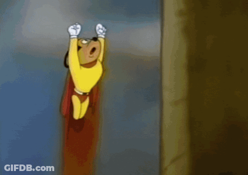 A Cartoon Character With A Cape Is Flying Through The Air GIF