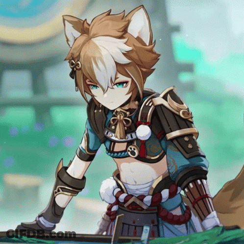 A Cartoon Character With A Cat Ear And A Sword In His Hand GIF