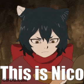 A Cartoon Character With A Cat Ear And The Words This Is Nico GIF