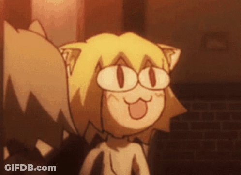 A Cartoon Character With A Cat Ear Making A Face With Her Tongue Out GIF