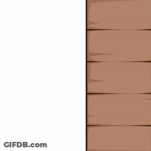 A Cartoon Character With A Cat On His Head Peeking Over A Wooden Wall GIF