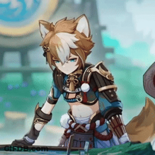 A Cartoon Character With A Cat 'S Ears And A Fox Tail GIF