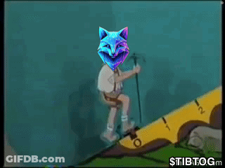 A Cartoon Character With A Cat 'S Head Is Walking Up A Hill With A Cane GIF