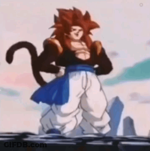 A Cartoon Character With A Cat Tail Is Standing In Front Of A City . GIF