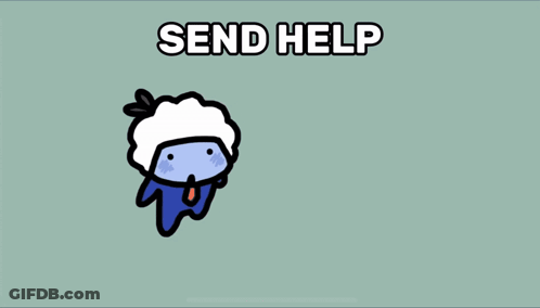 A Cartoon Character With A Cell Phone And The Words Send Help GIF
