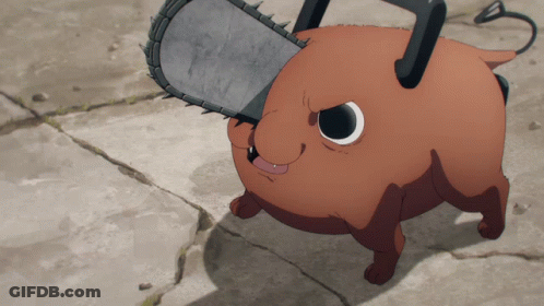 A Cartoon Character With A Chainsaw On His Head GIF