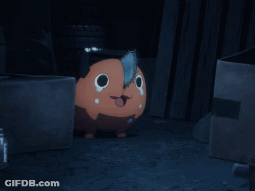 A Cartoon Character With A Chainsaw On His Head Is Sitting In A Dark Room GIF
