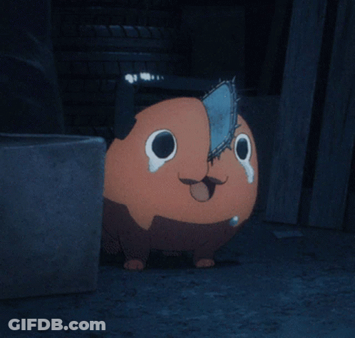 A Cartoon Character With A Chainsaw On Its Face GIF