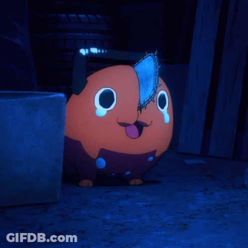 A Cartoon Character With A Chainsaw On Its Head Is Crying GIF