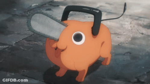 A Cartoon Character With A Chainsaw On Its Head GIF