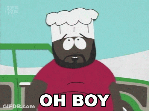 A Cartoon Character With A Chef 'S Hat On Says Oh Boy GIF
